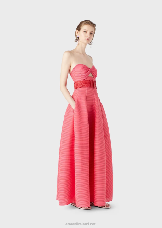 Women 086V126 Long Dress In Ribbed Barre Fabric With Sweetheart Neckline Armani Pink
