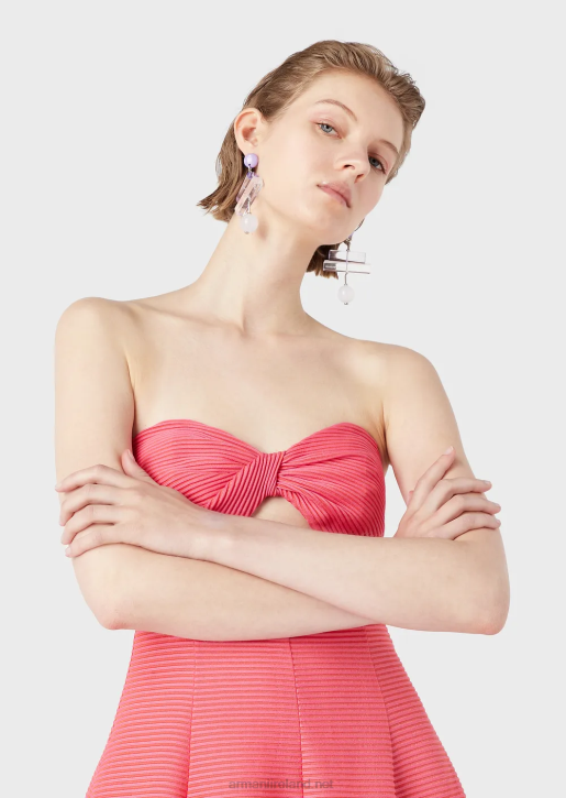 Women 086V126 Long Dress In Ribbed Barre Fabric With Sweetheart Neckline Armani Pink