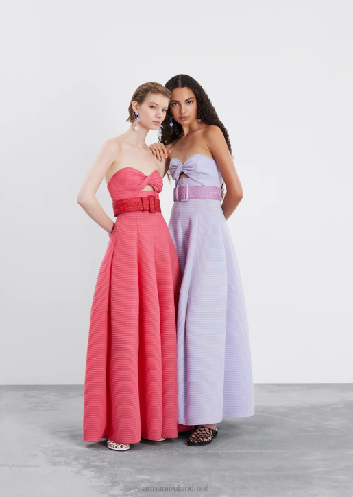 Women 086V126 Long Dress In Ribbed Barre Fabric With Sweetheart Neckline Armani Pink