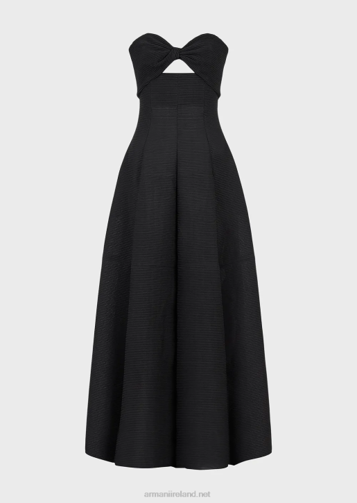 Women 086V127 Long Dress In Ribbed Barre Fabric With Sweetheart Neckline Armani Black