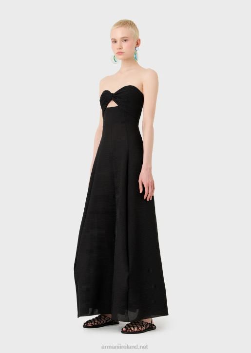 Women 086V127 Long Dress In Ribbed Barre Fabric With Sweetheart Neckline Armani Black