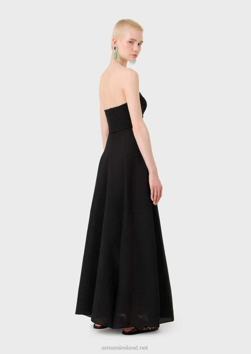 Women 086V127 Long Dress In Ribbed Barre Fabric With Sweetheart Neckline Armani Black