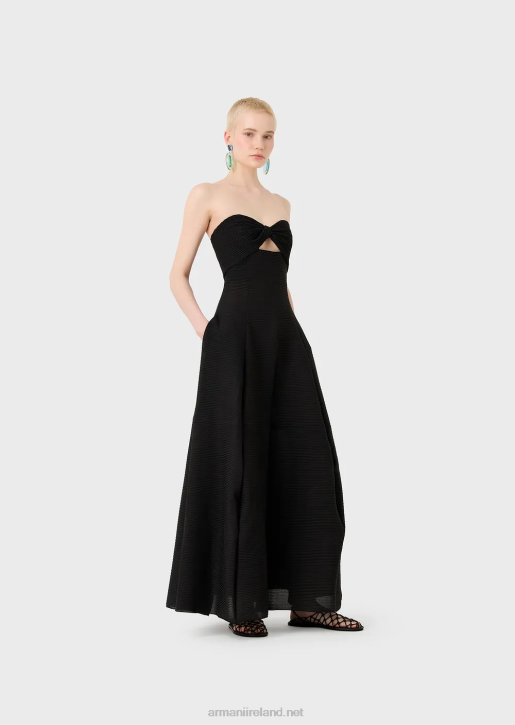Women 086V127 Long Dress In Ribbed Barre Fabric With Sweetheart Neckline Armani Black