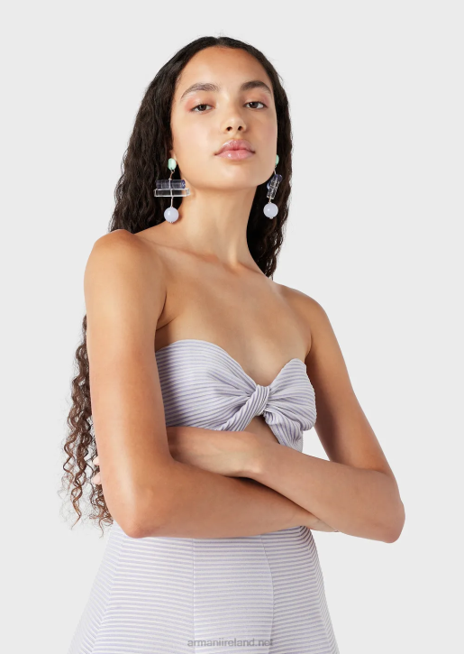 Women 086V128 Long Dress In Ribbed Barre Fabric With Sweetheart Neckline Armani Lilla