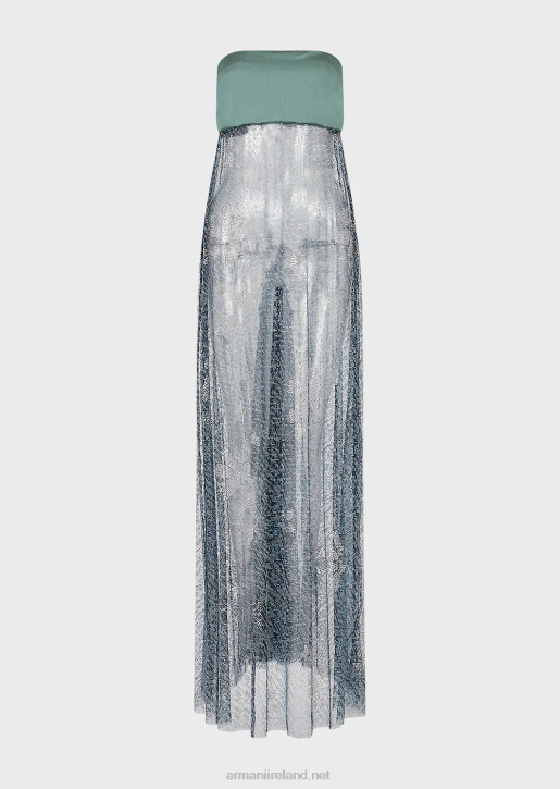 Women 086V129 Long Dress With Bodice And Skirt In Rhinestone-Covered Tulle Armani