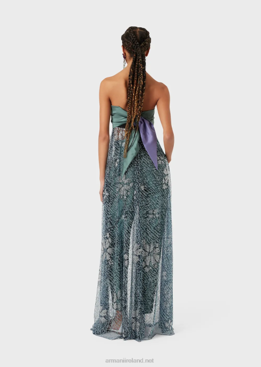 Women 086V129 Long Dress With Bodice And Skirt In Rhinestone-Covered Tulle Armani