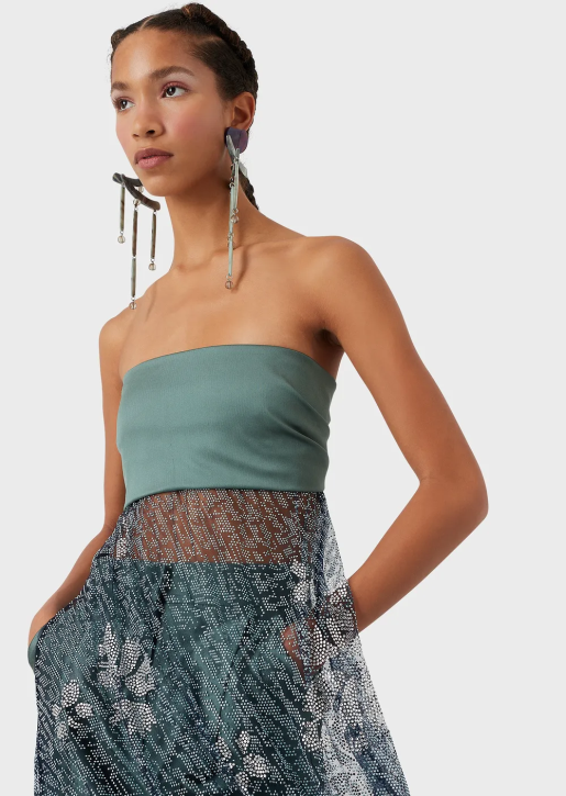 Women 086V129 Long Dress With Bodice And Skirt In Rhinestone-Covered Tulle Armani