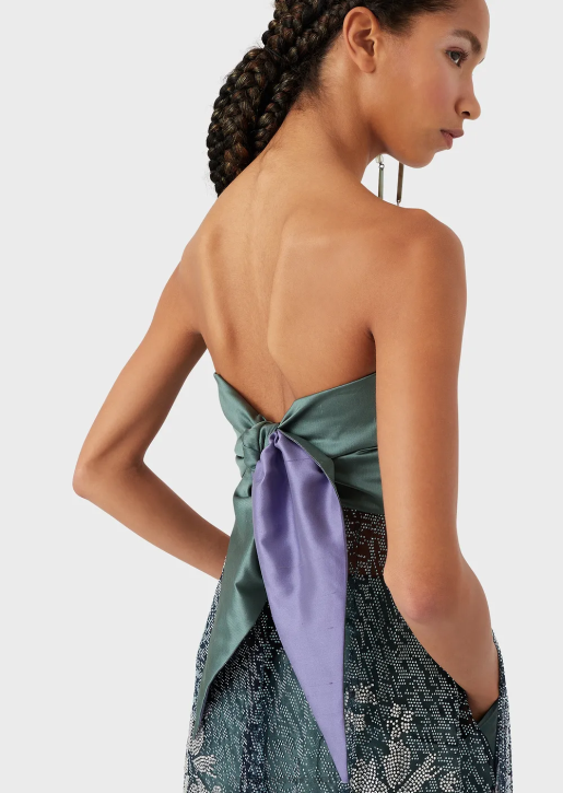 Women 086V129 Long Dress With Bodice And Skirt In Rhinestone-Covered Tulle Armani
