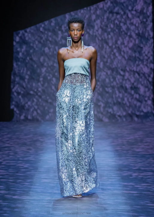 Women 086V129 Long Dress With Bodice And Skirt In Rhinestone-Covered Tulle Armani