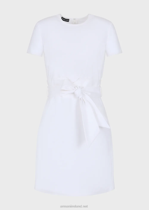 Women 086V66 Two-Piece Effect Dress In Stretch Couture Cotton Armani White