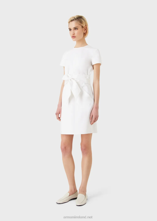 Women 086V66 Two-Piece Effect Dress In Stretch Couture Cotton Armani White