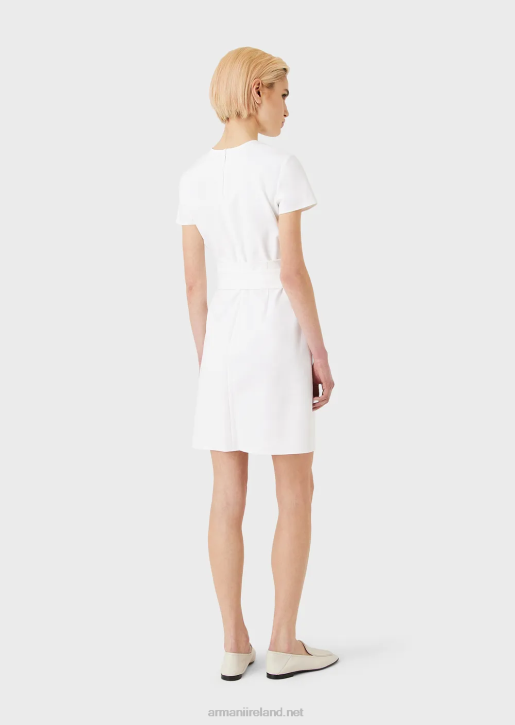 Women 086V66 Two-Piece Effect Dress In Stretch Couture Cotton Armani White