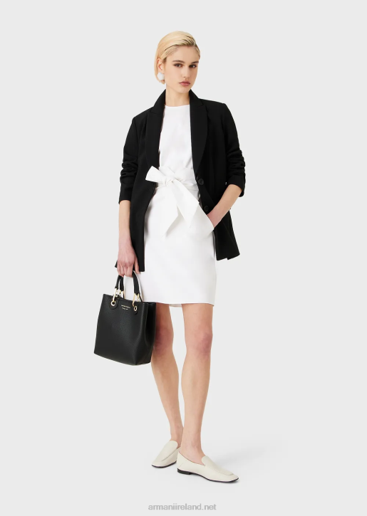 Women 086V66 Two-Piece Effect Dress In Stretch Couture Cotton Armani White