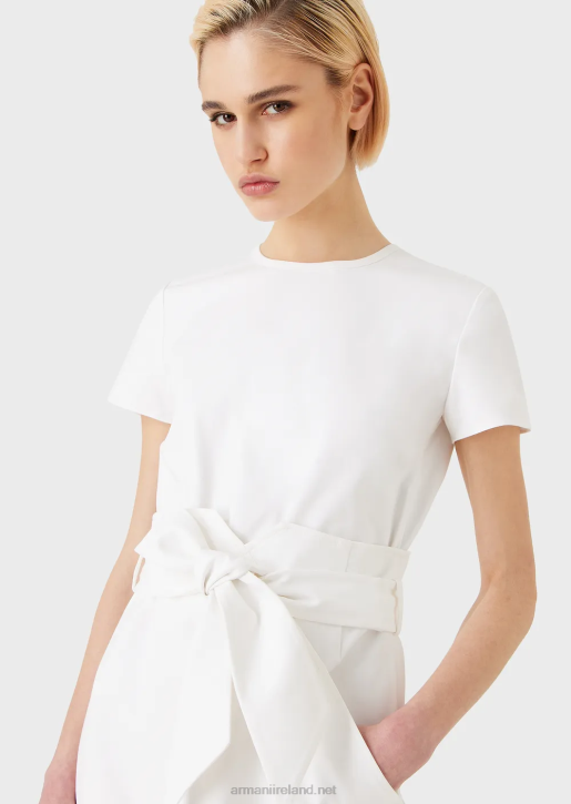 Women 086V66 Two-Piece Effect Dress In Stretch Couture Cotton Armani White