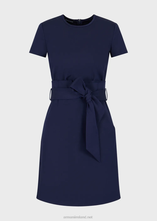 Women 086V67 Two-Piece Effect Dress In Stretch Couture Cotton Armani Navy Blue
