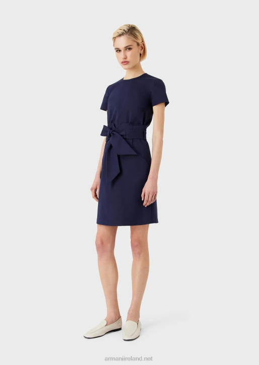 Women 086V67 Two-Piece Effect Dress In Stretch Couture Cotton Armani Navy Blue