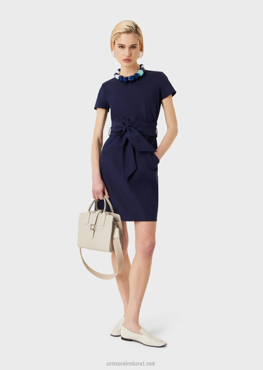 Women 086V67 Two-Piece Effect Dress In Stretch Couture Cotton Armani Navy Blue
