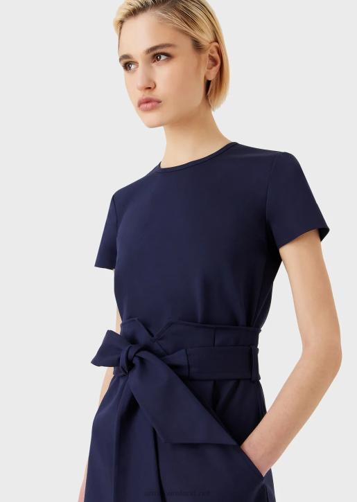 Women 086V67 Two-Piece Effect Dress In Stretch Couture Cotton Armani Navy Blue
