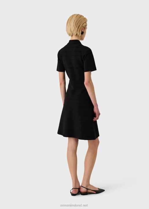 Women 086V68 Striped-Effect, Knit-Fabric Belted Dress Armani Black