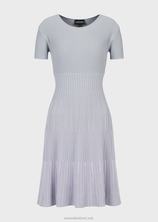 Women 086V69 Knit Dress In Two-Toned Jacquard With Links Motif Armani Blue