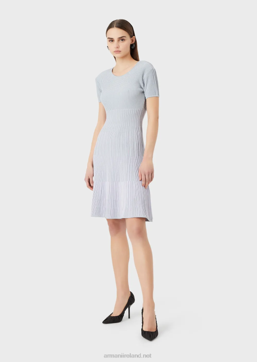 Women 086V69 Knit Dress In Two-Toned Jacquard With Links Motif Armani Blue