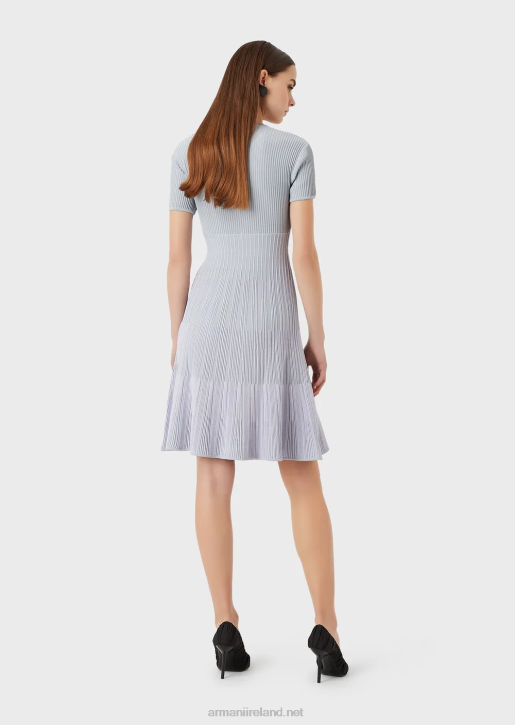 Women 086V69 Knit Dress In Two-Toned Jacquard With Links Motif Armani Blue