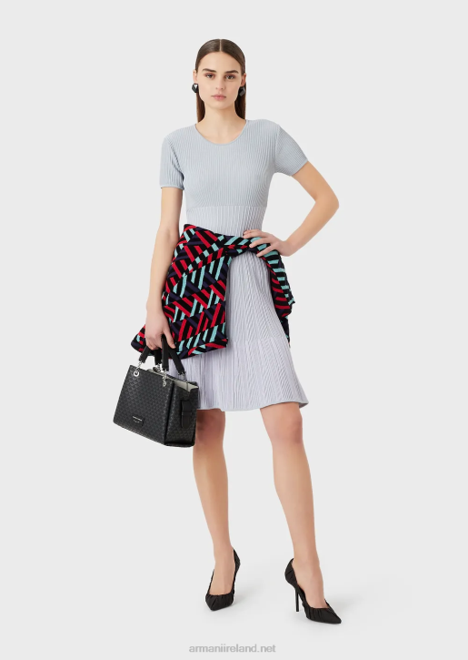Women 086V69 Knit Dress In Two-Toned Jacquard With Links Motif Armani Blue