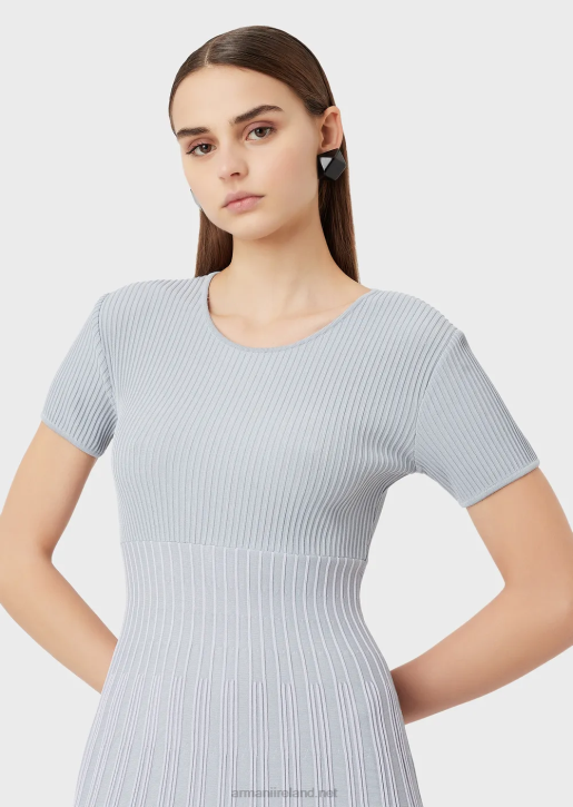 Women 086V69 Knit Dress In Two-Toned Jacquard With Links Motif Armani Blue