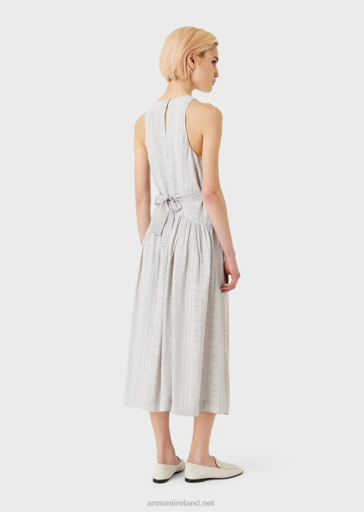 Women 086V70 Check Viscose Sleeveless Long Dress With Grosgrain Belt Armani Gray