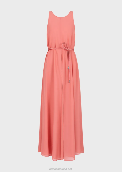Women 086V71 Crepon Sleeveless Long Dress With Side Slits Armani Pink