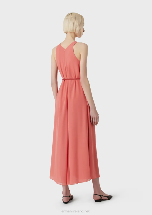 Women 086V71 Crepon Sleeveless Long Dress With Side Slits Armani Pink