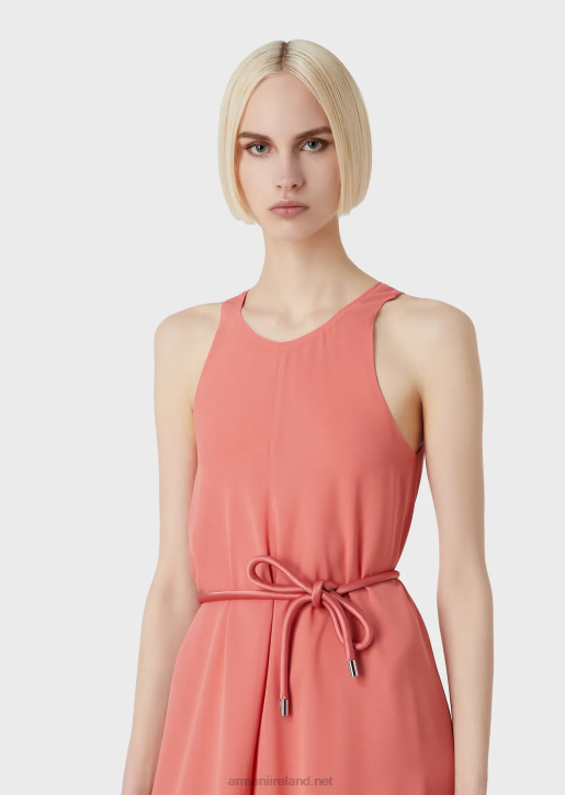 Women 086V71 Crepon Sleeveless Long Dress With Side Slits Armani Pink