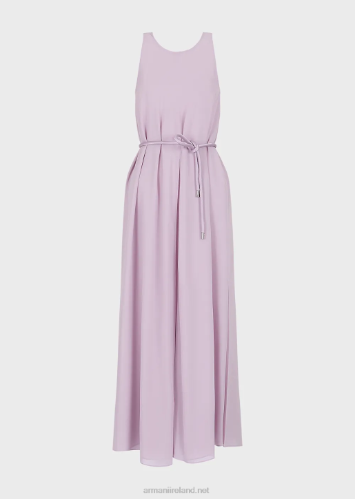 Women 086V72 Crepon Sleeveless Long Dress With Side Slits Armani Lilla