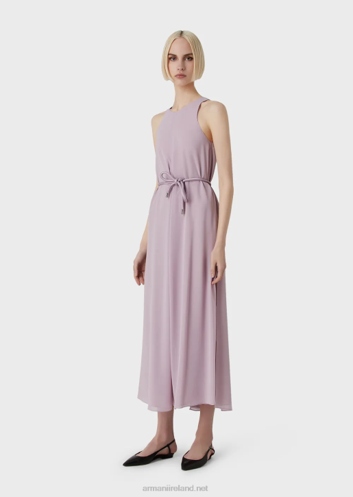 Women 086V72 Crepon Sleeveless Long Dress With Side Slits Armani Lilla