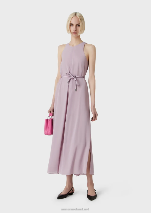 Women 086V72 Crepon Sleeveless Long Dress With Side Slits Armani Lilla