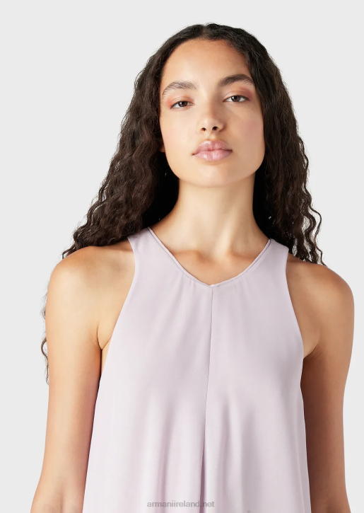 Women 086V72 Crepon Sleeveless Long Dress With Side Slits Armani Lilla