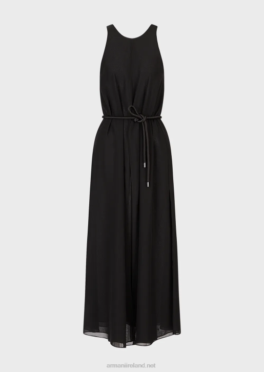 Women 086V73 Crepon Sleeveless Long Dress With Side Slits Armani Black