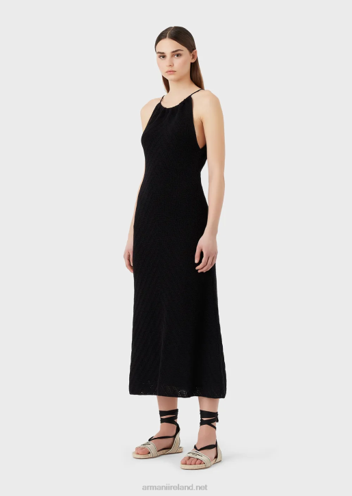 Women 086V74 Chevron Motif Knit Mock-Neck Dress Armani Black