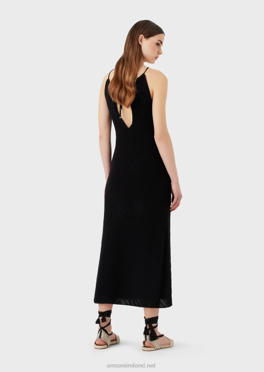 Women 086V74 Chevron Motif Knit Mock-Neck Dress Armani Black