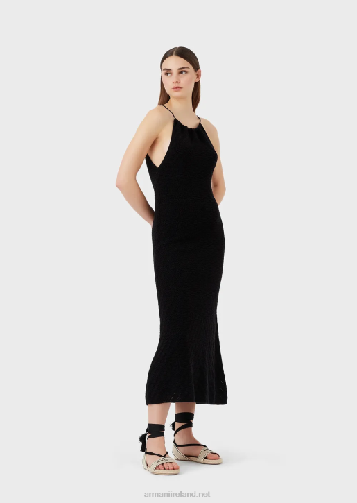 Women 086V74 Chevron Motif Knit Mock-Neck Dress Armani Black