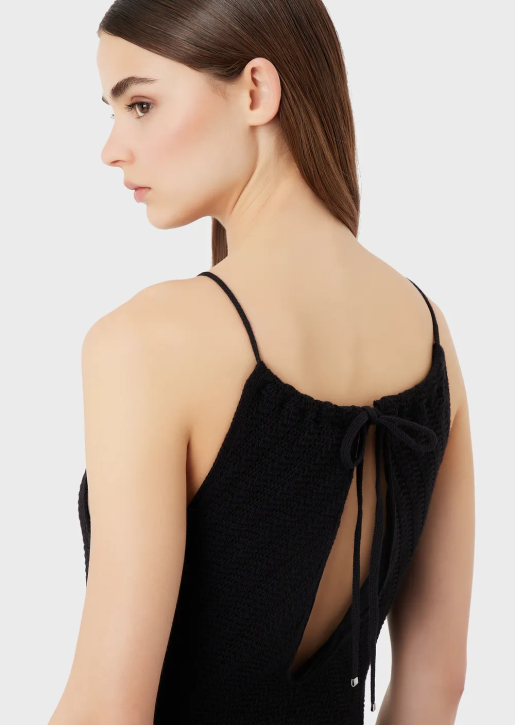 Women 086V74 Chevron Motif Knit Mock-Neck Dress Armani Black