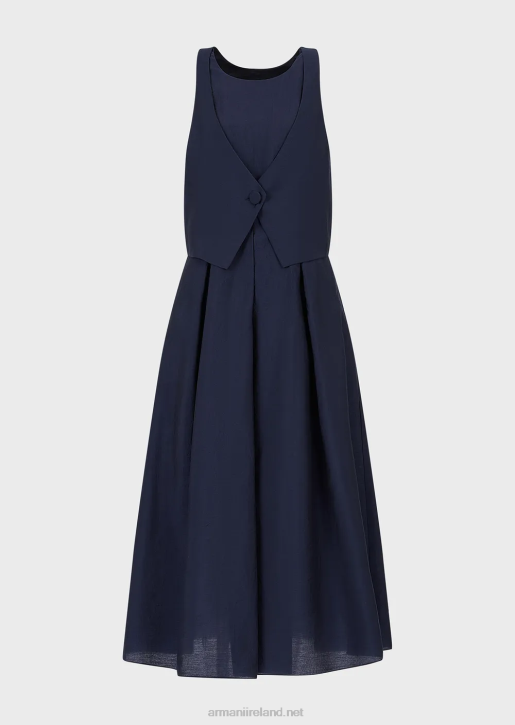 Women 086V75 Two-Piece Effect Dress In Technical Muslin With Godet Pleats Armani