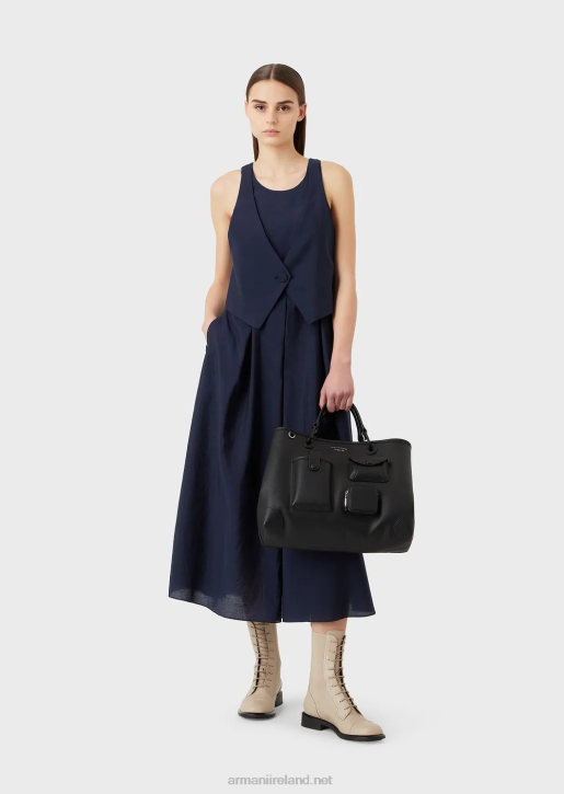 Women 086V75 Two-Piece Effect Dress In Technical Muslin With Godet Pleats Armani
