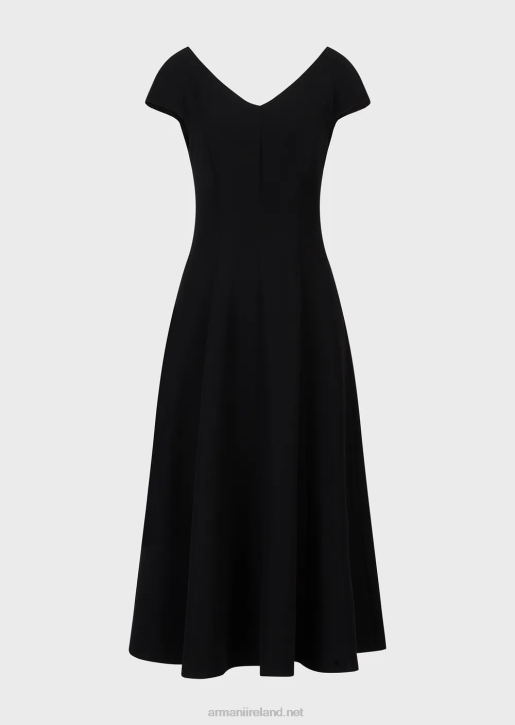 Women 086V76 Techno-Cady Flared Midi Dress With A V Neck Armani Black