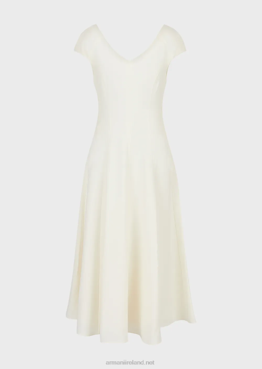Women 086V77 Techno-Cady Flared Midi Dress With A V Neck Armani White