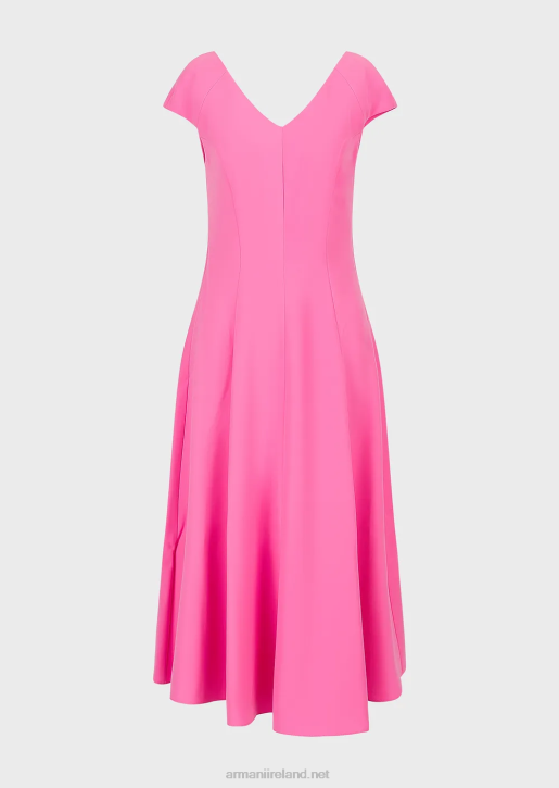 Women 086V78 Techno-Cady Flared Midi Dress With A V Neck Armani Fuchsia