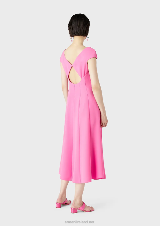 Women 086V78 Techno-Cady Flared Midi Dress With A V Neck Armani Fuchsia