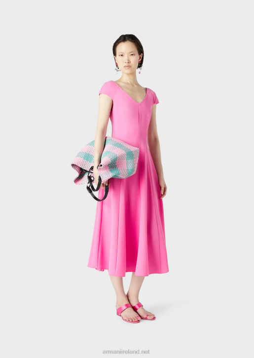 Women 086V78 Techno-Cady Flared Midi Dress With A V Neck Armani Fuchsia