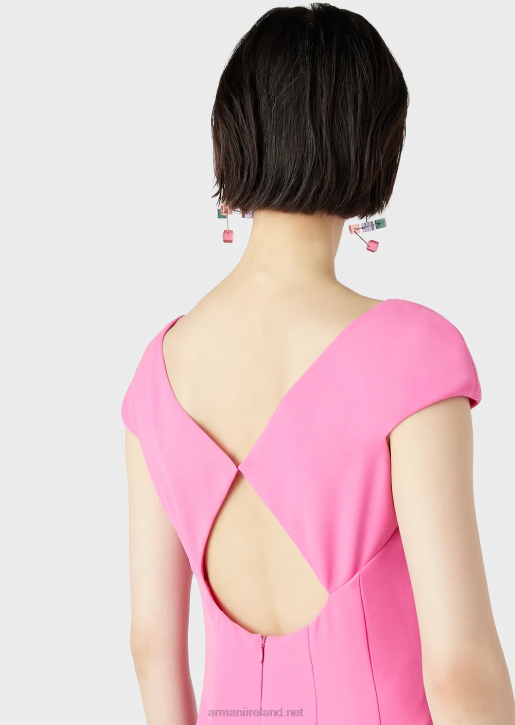 Women 086V78 Techno-Cady Flared Midi Dress With A V Neck Armani Fuchsia