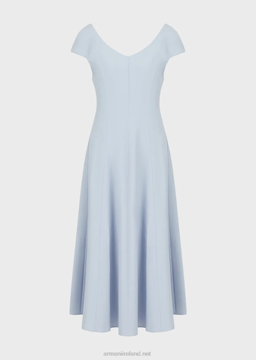 Women 086V79 Techno-Cady Flared Midi Dress With A V Neck Armani Lilla